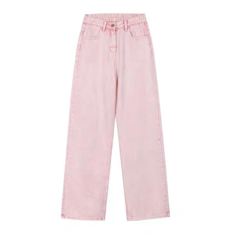 Pink Denim Soft Girl Aesthetic Straight Jeans