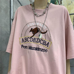 Pink Kangaroo Logo Embroidery Oversized T-Shirt