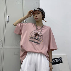 Pink Kangaroo Logo Embroidery Oversized T-Shirt