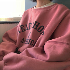 Pink Oversize Cute Warm O-Neck Sweatshirt