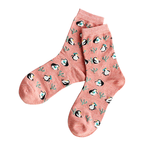 Pink Penguins Cotton Socks