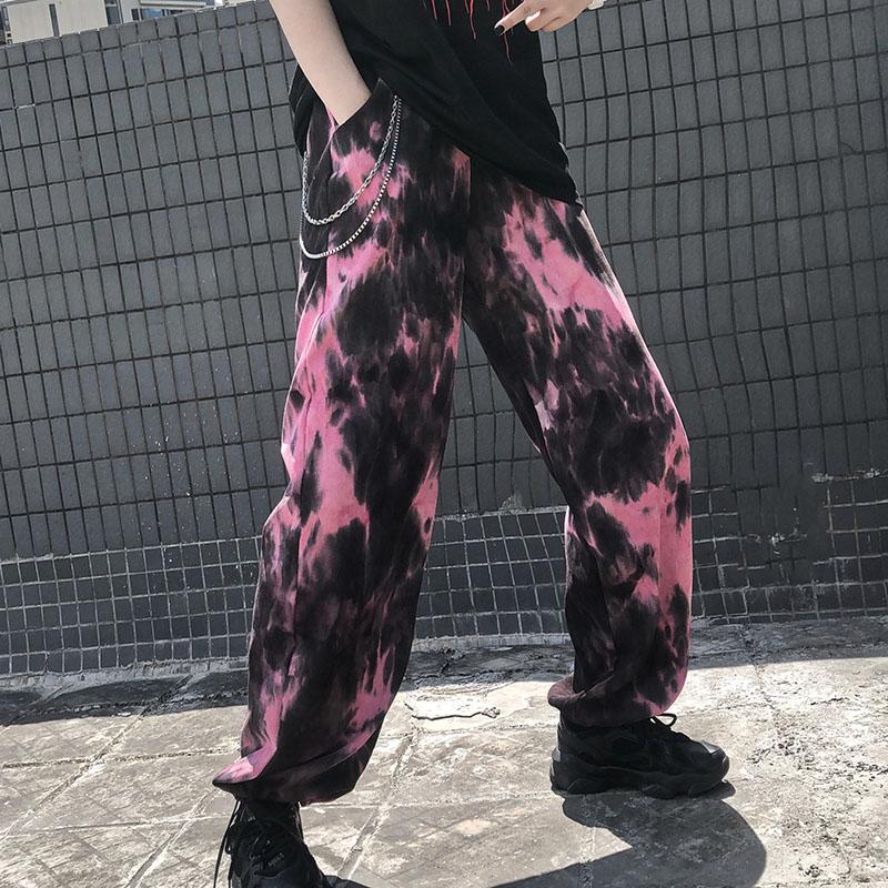 Pink Tie Dye Printed Street Fashion Jogger Pants