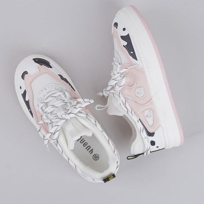 Pink White Cute Cow Print Harajuku Aesthetic Sneakers