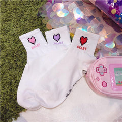 Pixel Heart White Socks