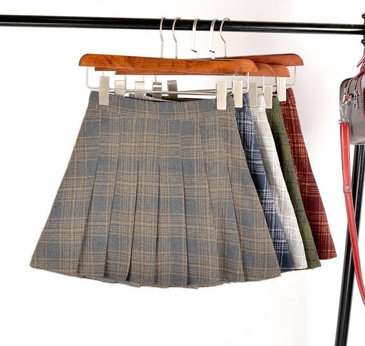 Plaid School Style  6 Colors Pleathed Skirt