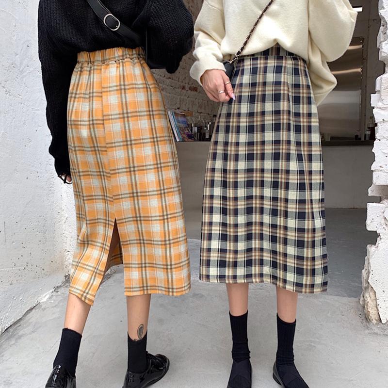 Plaid Vintage Aesthetic High Waist Long Skirt