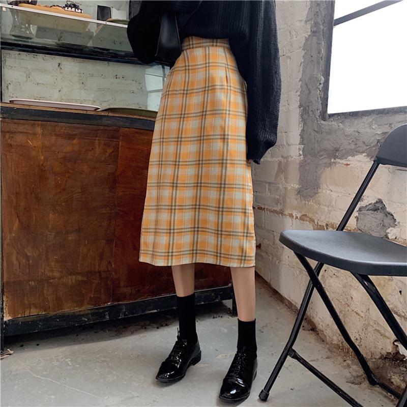 Plaid Vintage Aesthetic High Waist Long Skirt