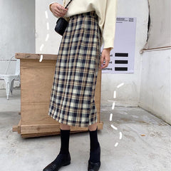 Plaid Vintage Aesthetic High Waist Long Skirt