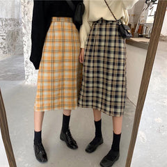 Plaid Vintage Aesthetic High Waist Long Skirt