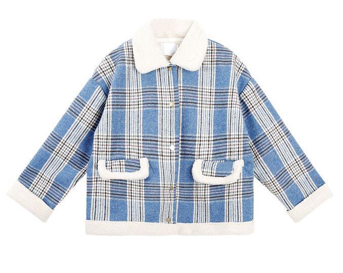 Plaid Warm White Faux Collar Outwear Jacket