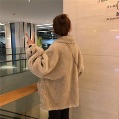 Plush Warm Outwear Beige Buttons Jacket