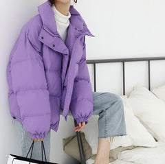 Puff Warm Oversize Quilted Lilac Outwear Zipper Jacket