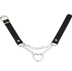 Punk Leather Heart Circle Chains Chocker