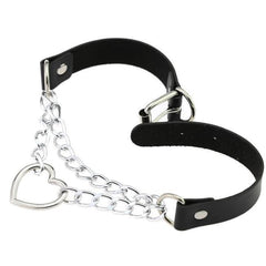 Punk Leather Heart Circle Chains Chocker