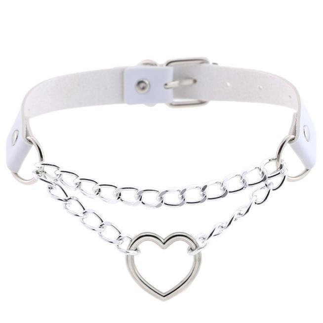 Punk Leather Heart Circle Chains Chocker