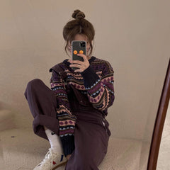 Purple Geometric Pattern Oversized Knitted Sweater