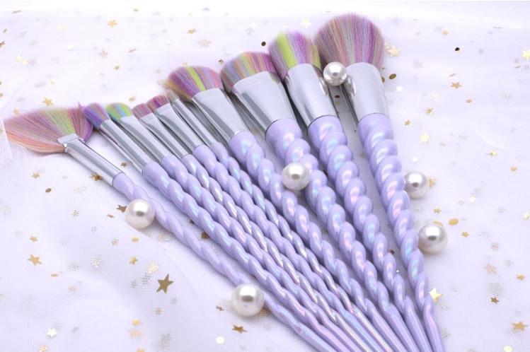 Purple Shell Spiral Mermaid Pearl Makeup Brushes Tools Set