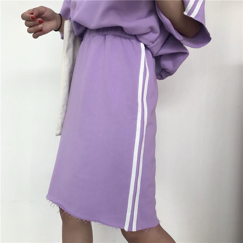 Purple White Side Stripes 2 In 1 Long Skirt Hood Top Romper