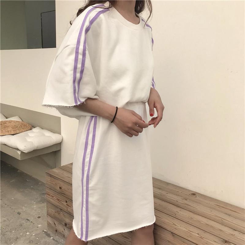 Purple White Side Stripes 2 In 1 Long Skirt Hood Top Romper