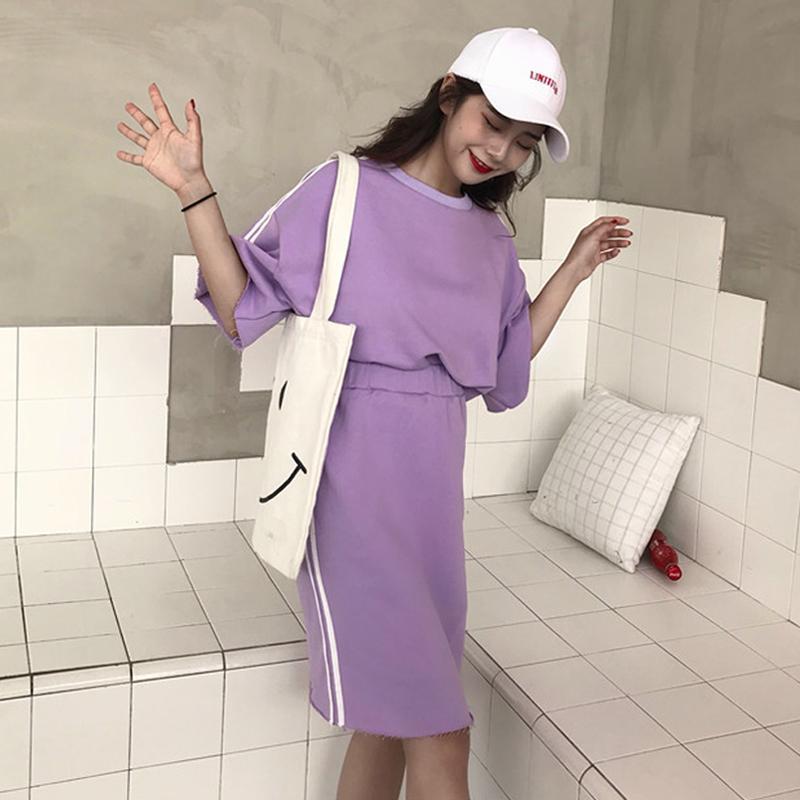 Purple White Side Stripes 2 In 1 Long Skirt Hood Top Romper