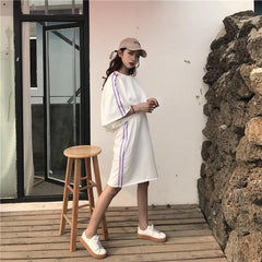 Purple White Side Stripes 2 In 1 Long Skirt Hood Top Romper