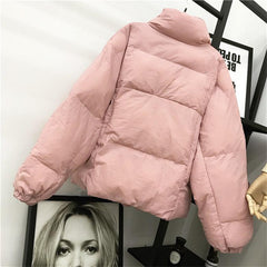 Quilted Puff Warm Outwear Black Pink Jacket