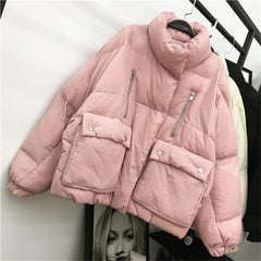 Quilted Puff Warm Outwear Black Pink Jacket