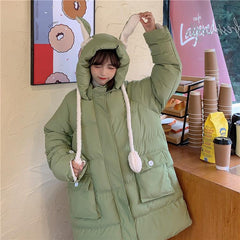 Rabbit Ears Hooded Pastel Pink Padded Outwear Jacket