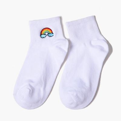 Rainbow Embroidery Cute Ankle Cotton Socks