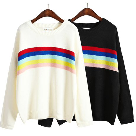 Rainbow Knit Lines Sweater