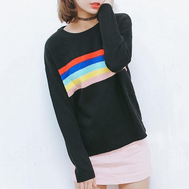 Rainbow Knit Lines Sweater