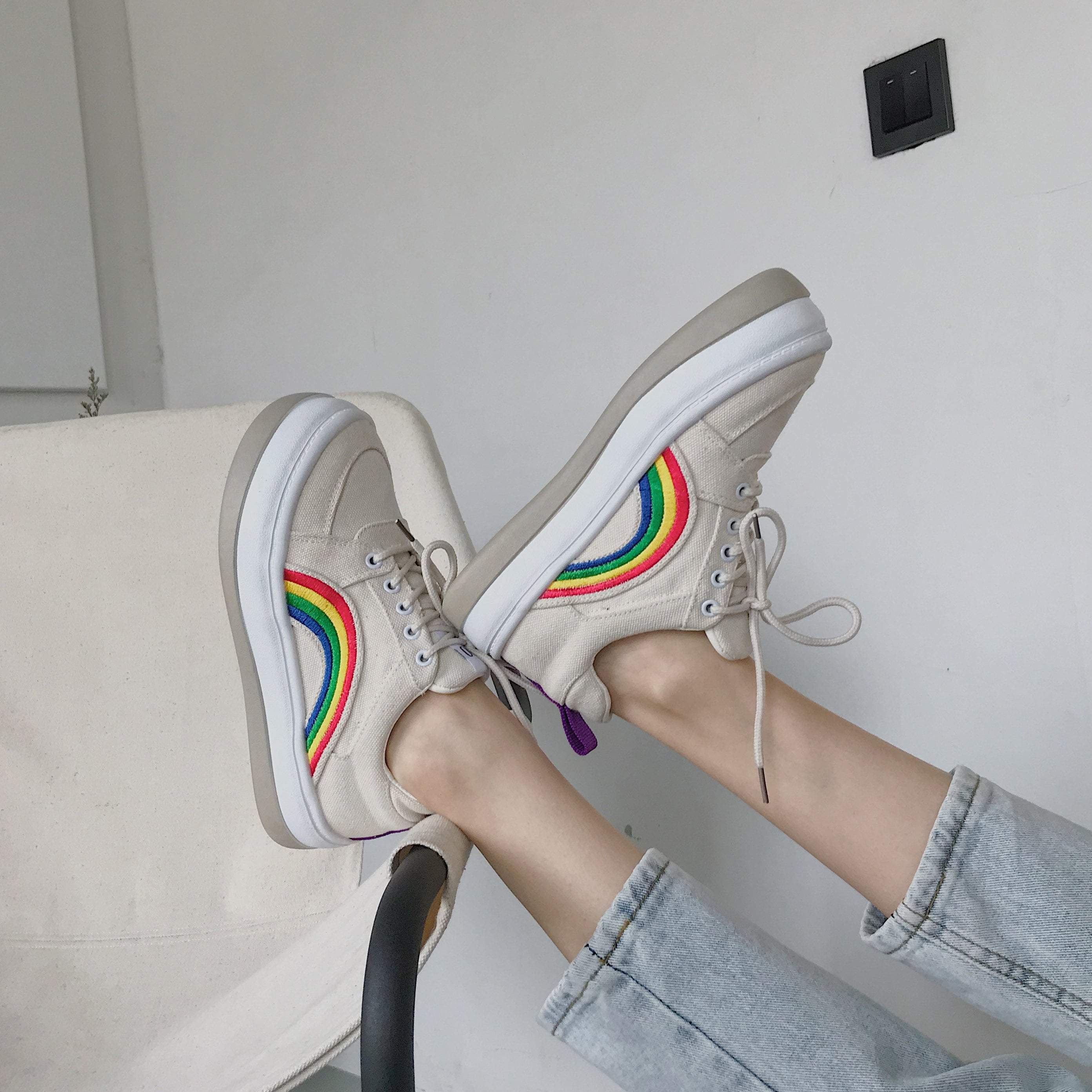 Rainbow Tumblr Aesthetic Flat Platform Sneakers