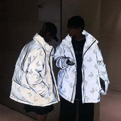 Reflective Holographic Butterfly Pattern Loose Jacket