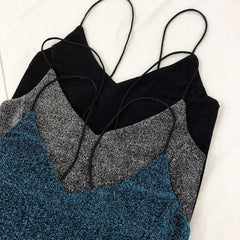 Retro Black Silver Blue Small Thin Straps Top