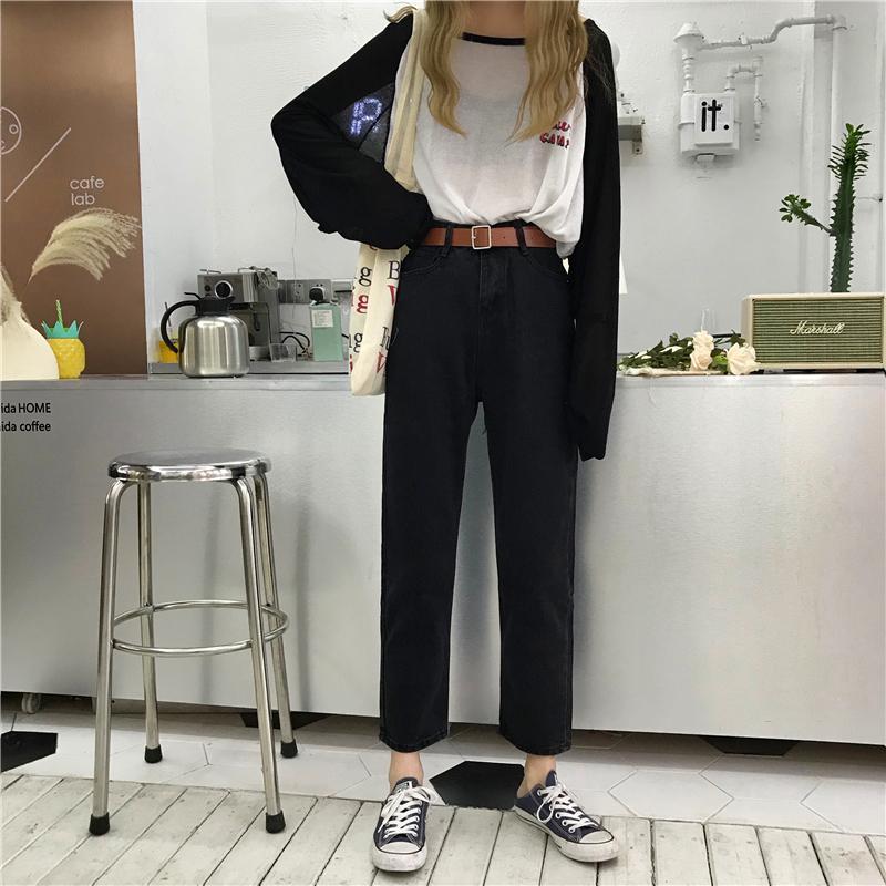 Retro Blue Black High Ankle Jeans