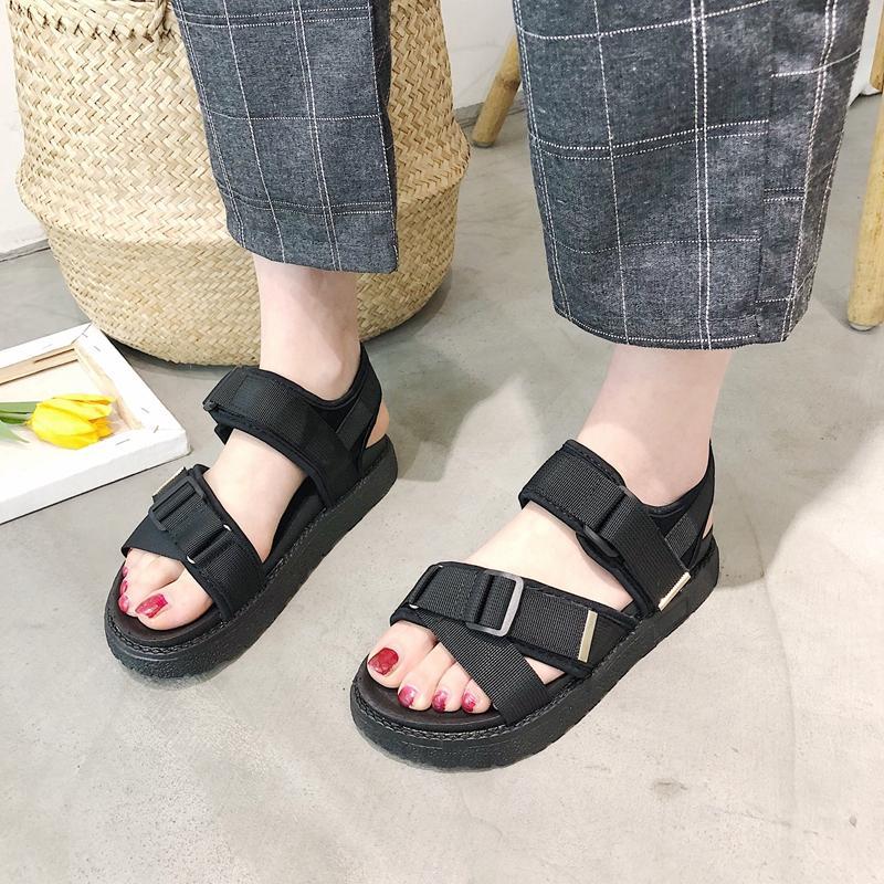 Retro Chic Black Straps Flat Summer Sandals