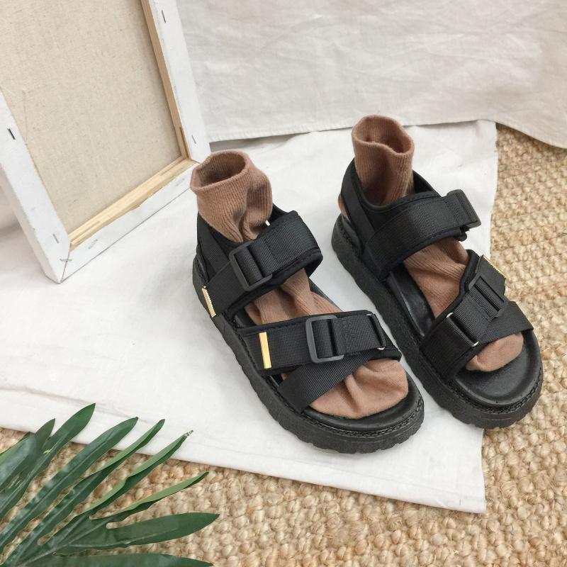 Retro Chic Black Straps Flat Summer Sandals