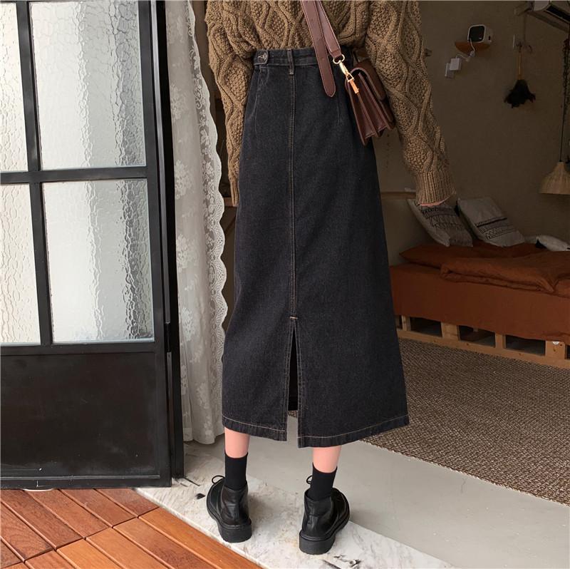 Retro Denim High Waist Mid Loose Skirt