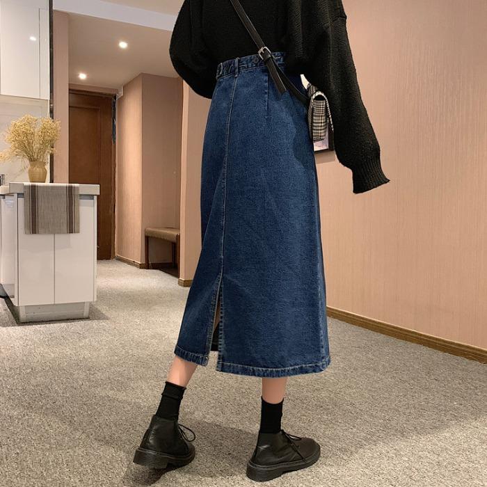 Retro Denim High Waist Mid Loose Skirt