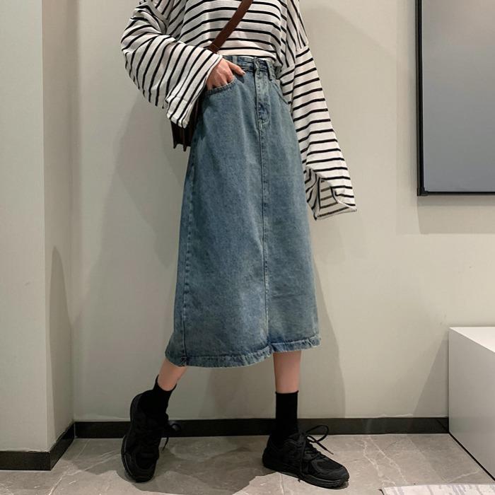 Retro Denim High Waist Mid Loose Skirt