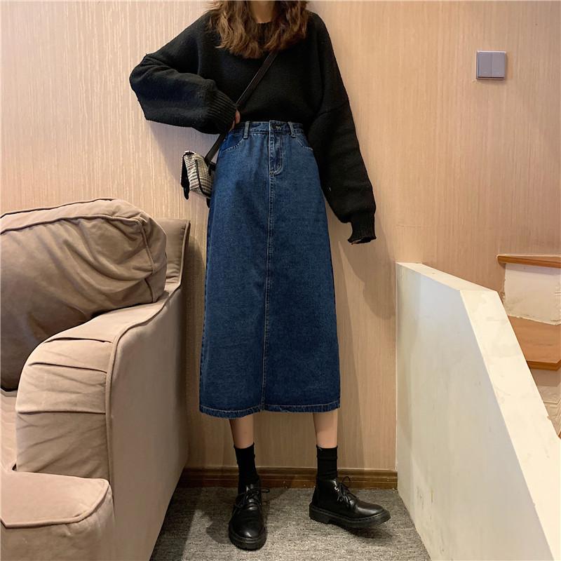 Retro Denim High Waist Mid Loose Skirt