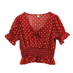 Retro Red Polka Dot Puff Sleeves Blouse