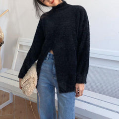 Retro Soft Velvety Cutout High Collar Sweater