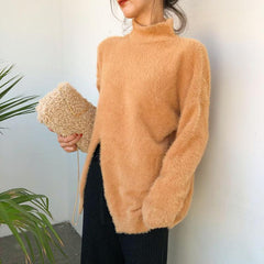 Retro Soft Velvety Cutout High Collar Sweater