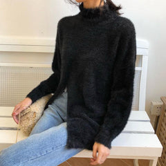 Retro Soft Velvety Cutout High Collar Sweater