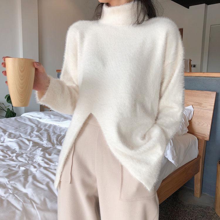 Retro Soft Velvety Cutout High Collar Sweater