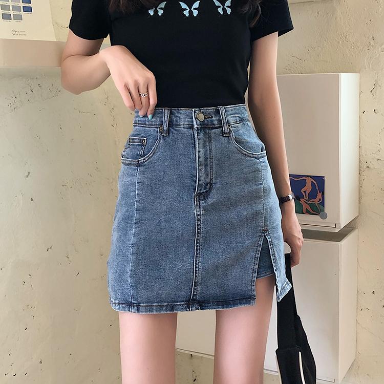 Retro Washed Blue Denim Hidden Shorts Mini Skirt