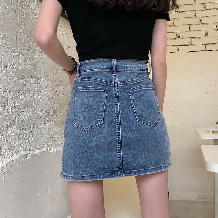 Retro Washed Blue Denim Hidden Shorts Mini Skirt