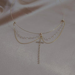 Rhinestone Cross Pendant Golden Choker