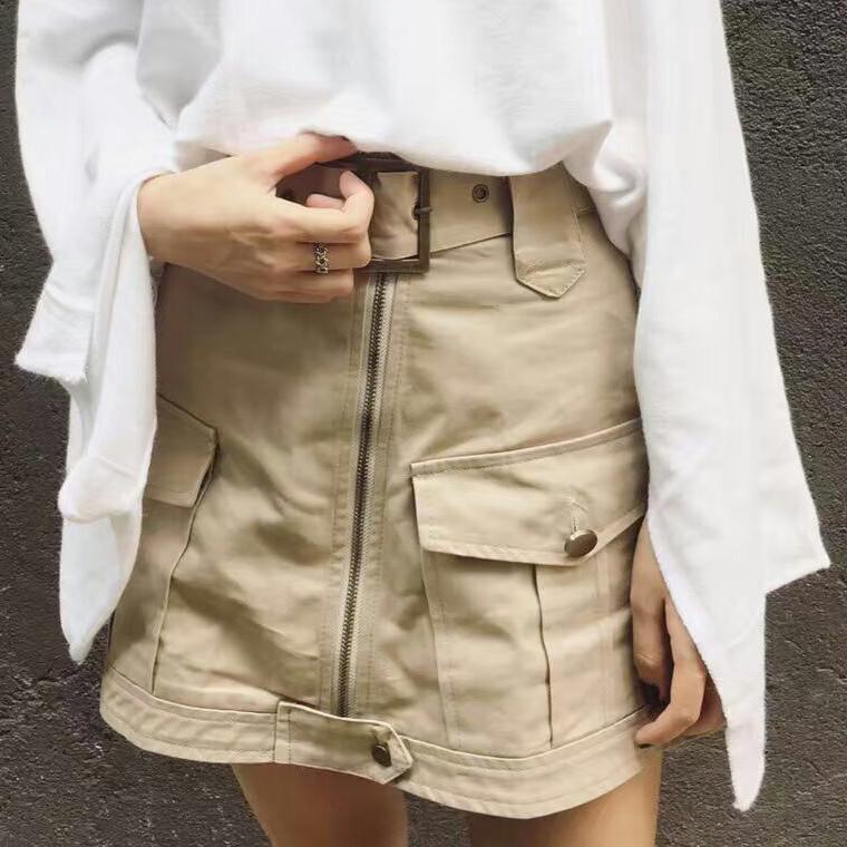 Safari Belt Pockets Above Knee Skirt